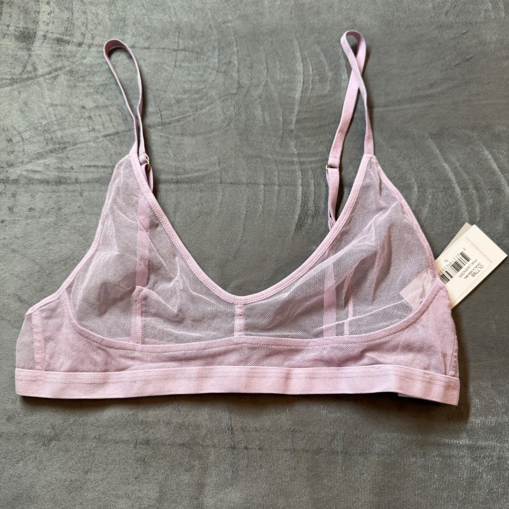 Skin Womens Ophelia Demi Bra XL Pink Lavender Mesh Sheer Cotton Tulle Coquette